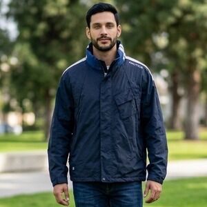 Vintage Nautica Mens XXL Navy Blue Full Zip Sailing Jacket Windbreaker Y2K Retro